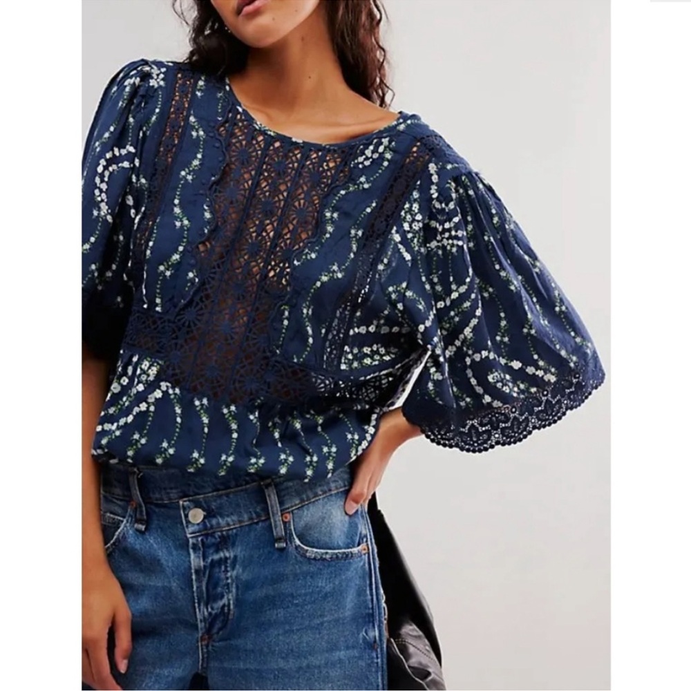Free People Navy Lace Bodysuit NWT